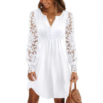 Naiste kleidi n&ouml;&ouml;pidega kaelusega riietus A-joonega naiste High Street pitsiga &otilde;mmeldud kleit M valge