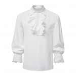 Meeste S&auml;rk Seisu Kaelus Rev&auml;&auml;riga Pitsiline Pikkade Varrukatega Pullover Steampunk Retro Keskaegne Cosplay Halloween Kost&uuml;&uuml;mid Gooti renessanss Top S valge