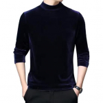 Meeste s&uuml;giskevadine topp &otilde;huke poolk&otilde;rge krae &uuml;hev&auml;rviline soe pehme vabaaja pikkade varrukatega samet elastne pullover Slim Fit T-s&auml;rk meeste riided L sinine