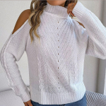 GMXIA naistemood s&uuml;gistalvine &uuml;hev&auml;rviline pikkade varrukatega k&otilde;rge kaelusega vaba vabaaja &otilde;lgadeta v&auml;ljal&otilde;ikega kootud pullover kampsun S valge