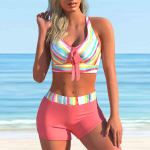 Naiste &otilde;lapaeltega ujumistrikoo Mitmev&auml;rviline Waves Print Bikini Tankini ujumistrikoo S roosa