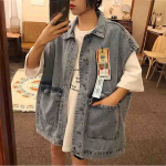 Denim Vest naiste kevad- ja suvise v&auml;lisr&otilde;ivaste lahtine korea versioon v&auml;ikese l&otilde;hnaga varrukateta vest, vesti t&ouml;&ouml;riistadega jope XL