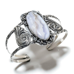 Looduslik sinine pitsahhaat v&auml;&auml;riskivi 925 sterlingh&otilde;be mansett k&auml;ev&otilde;ru reguleeritav N4V44