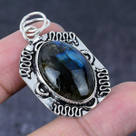 Natural Labradorite Gemstone Handmade 925 Sterling Silver Pendant 1.81 e9j66