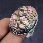 Natural Copper Pink Opal Gemstone 925 Sterling Silver Jewelry Ring Size 8 t9a06