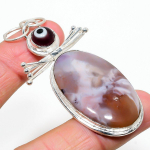 Natural Botswana Agate, Evil Eye Gemstone 925 Sterling Silver Pendant 2.84 f7u69