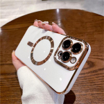 iPhone 15 Pro Max Luksusliku magnetilise ruudukujulise pinnakatteraamiga telefoni&uuml;mbris iPhone 11 12 13 14 Plus objektiivi kaitsekate jaoks iPhone 15 Pro Max valge