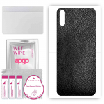 apgo Protective Skin Sticker for the back compatible with LG W11, Wrap Film, Foil, Vinyl - Pattern Black Leather