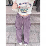 Naiste Lilla Teksap&uuml;ksid Klapiga Tasku Cargo Disainistiil L&otilde;tv Sirge Denim P&uuml;ksid Y2k High Streetwear Mood Vabaaja S lilla