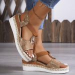 Naiste kiilud sandaalid 2024 Suvine Snake Print Platvorm Sandaalid Gladiaatorjalatsid Naistele Mugav vabaaja keskmised k&otilde;rged kontsad sandaalid 36 must