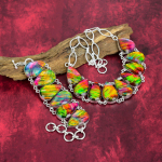 Ammolite v&auml;&auml;riskividest ehted, 925 sterlingh&otilde;bedast kaelakee ja k&auml;ev&otilde;ru ehtekomplekt talle, h&auml;mmastavad k&auml;sitsi valmistatud uhked ehted Adjustable With 8"-18"