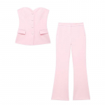 Elegantne &uuml;hev&auml;rviline vestp&uuml;ksid naiste komplekt Seksikas toru &uuml;herealine taskuga tanktop Lahtised lukuga p&uuml;ksid Suvine daami komplekt XS