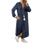 Ashley Woman, naiste vintage, suvine V kaelus, poolvarrukatega, k&uuml;lgmiselt l&otilde;hikuga, avar pikk teksakleit XXL tumesinine v&auml;rv