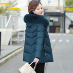 Talvine naiste pikkade varrukatega elegantne keskmise pikkusega jakk 2XL paabulinnu sinine v&auml;rv