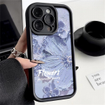 Candy Color Tpu pehme telefoni&uuml;mbris iPhone 16 Pro 15 14 Plus 13 12 11 Pro Max Xs Xr 8 7 p&otilde;rutuskindel Relief Sinise lillemustriga objektiivi kaitsekate iPhone 16 must
