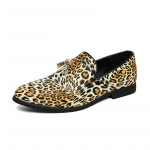 Moodne Leopardimustriga Meeste Vabaajajalatsid Moodsad Meeste Slip-on Lamedad Kingad K&auml;sit&ouml;&ouml;na Valmistatud Nahast Meeste Mokassiinid Stiilsed Mokassiinid Meeste S&otilde;idujalatsid 38 kuld