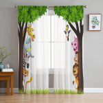 Rohelised lehed Troopiline džunglitaim t&uuml;ll l&auml;bipaistev aknakardinad elutuppa magamistuppa Moodsad Voile organza kardinad kardinad W135 x H115cm x1&Rod Pocket