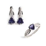 Kerge luksuslik v&auml;&auml;ris naturaalne iolite s&otilde;rmus k&otilde;rvar&otilde;ngast ehtekomplekt 925 h&otilde;bedast naiste juubeli- ja banketir&otilde;ivad US RING SIZE:9# sinine