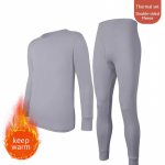Long Johns Winter Meeste termopesukomplekt &Uuml;mara kaelusega Kahepoolsest harjast riidest pealis- ja alaosa hoiab soojas, pehmed riided pidžaamad S valge