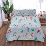 Dinosauruse Kosmose&ouml;&ouml; Tekikoti Komplekt King Queen Double Full Twin &Uuml;hekohaline Suurus Tumesinine Voodipesukomplekt 140x200cm