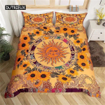 Tekikate Kollane P&auml;ike ja Kuu P&auml;evalill Tekikate Vintage India Boho Lilleline Voodipesu V&auml;rviline Mandala H&otilde;im Bohoolane Stiil EU single(135x200cm) orange