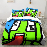 Multikas naljakas m&auml;ng voodipesu komplekt magamistuba pehmed voodikatted voodile mugav tekikott tekk ja padjap&uuml;&uuml;r 135x200cm 2pcs green