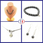 Pierres et Min&eacute;raux. Parure Bracelet Collier Boucles D'oreilles Pendantes 15 perles Taille personnalisable.