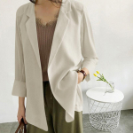 Naiste Suvine Must Bleiser &Otilde;huke Bleiser P&auml;ikesekaitse &Uuml;likond Kolmveerandvarrukad OL Slim Mantlid Topid L beež