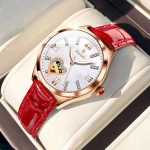 Automaatne mehaaniline elegantne naiste k&auml;ekell roostevabast terasest originaal nahast rihmaga veekindlad helendavad k&auml;ekellad One Size valge