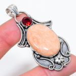 Natural Orange Aventurine, Garnet 925 Sterling Silver Jewelry Pendant 2.60 q0q64