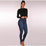 K&otilde;rge v&ouml;&ouml;kohaga seksikad venivad teksad naiste salendavad denim puuvillased p&uuml;ksid elastse v&ouml;&ouml;kohaga naiste mood pinguldavad siluvad vormivad 2XL sinine