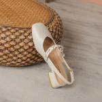 Naiste slingback platvormkontsaga sandaalid, kinnine kandiline nina, madal konts, pulmapeo kleidikingad, suvised pandlaga rihmaga Mary Janes kingad naistele 34 aprikoosi