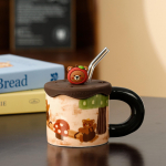 Cartoon Cute Apple Bear Pastoral Style Ceramic Cup with Lid High Appearance Large Capacity Water Cup Gift Girl 400ML