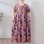 Suures suuruses vaba vintage printiga pikk kleit naistele vabaaja l&uuml;hikeste varrukatega suvised naiste kleidid 4XL