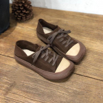 Nahast retro k&auml;sit&ouml;&ouml;na valmistatud paelkingad mugavad vabaaja veisenahast naiste kingad Naiste tossud paksud kingad 35 tumepruun v&auml;rv