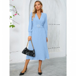 S&uuml;gis- ja talvine naiste V-kaelusega pikkade varrukatega kleit Moodne &otilde;huke temperamendiga A-kujuline kleit S