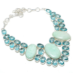 Amazonite, Blue Topaz Handmade 925 Sterling Silver Jewelry Necklace 18 k1z63