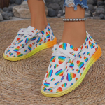 Fshion kevadsuvi Naiste etnilised vikerkaarekujulised l&otilde;uendist kingad S&uuml;gis vabaaja igap&auml;evased &uuml;mmargused varvastega mitmev&auml;rvilised prinditud pitsilised tossud Naiste lamedad kingad 39 valge