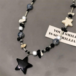 Vintage Goth Cool Star ripats helmestega ketiga kaelakee naistele Dopamiin Black Star helmestega kaelakee Kpop Y2K ehete aksessuaar 1pc
