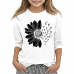 Laste 7/8 varrukatega tr&uuml;kitud p&auml;evalillega &uuml;mara kaelusega vabaaja T-s&auml;rk 140