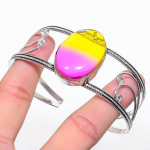 Natural Bi-Color Tourmaline Gemstone 925 Sterling Silver Cuff Bangle Adj d7q43