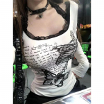 Vintage Seksikad T-s&auml;rgid Naiste Ameerika Retro Y2k Harajuku Gooti pits Patchwork &Otilde;hukesed T-s&auml;rgid Topid S&uuml;gis &scaron;ikk XL