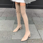 Terava ninaga k&otilde;rge kontsaga naiste seksikad kingad &uuml;le p&otilde;lve saapad 2025 trend elegantsed lukuga paksu tallaga Chelsea saapad pumbad uued naiste saapad 42 aprikoosi