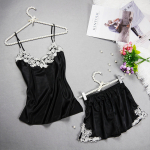 Naiste magamisriiete komplekt, &uuml;hev&auml;rviline tikandid spagetid rihmaga top + p&uuml;ksid 2tk pidžaamakomplekt XL