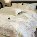 Luksuslik tikandiga ema ja beebi neljaosaline voodipesukomplekt: Tekikott, Voodilina ja Kummiga Voodilina pulmadeks 2.0m Flat Sheet Set, Duvet Cover 220*240