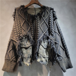 Naiste Pullover Pikkade Varrukatega Ebakorrap&auml;rane Do Old Patchwork Taskutega Vintage Pesuga Denim Kampsun 2XL gray