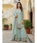 Bollywood Sharara Salwar Kameez Komplekt Naistele India Disainer Etniline Faux Georgette Salwar &Uuml;likond M