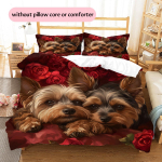 Kaks Yorkshire'i terjerit Muster Voodipesu Kodukaunistus S&uuml;nnip&auml;evakingitus (1 * tekikott + 2 * padjap&uuml;&uuml;ri, ilma s&uuml;damikuta) 135x200cm