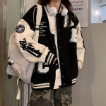 Vintage bomberjakk naistele Harajuku mood Kolledži vormiriietus Varsity pesapallijakid Naiste &uuml;le suurusega t&auml;navamood M must