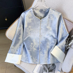 Siidist Etniline Patchwork Jacquard Jakk: Anti-age, Suurused, Hiina stiil keskealistele naistele - Kevadkollektsioon M helesinine v&auml;rv